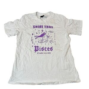 HM Divided Pisces Zodiac T-Shirt Womens Small White Purple Graphic Fish Tee